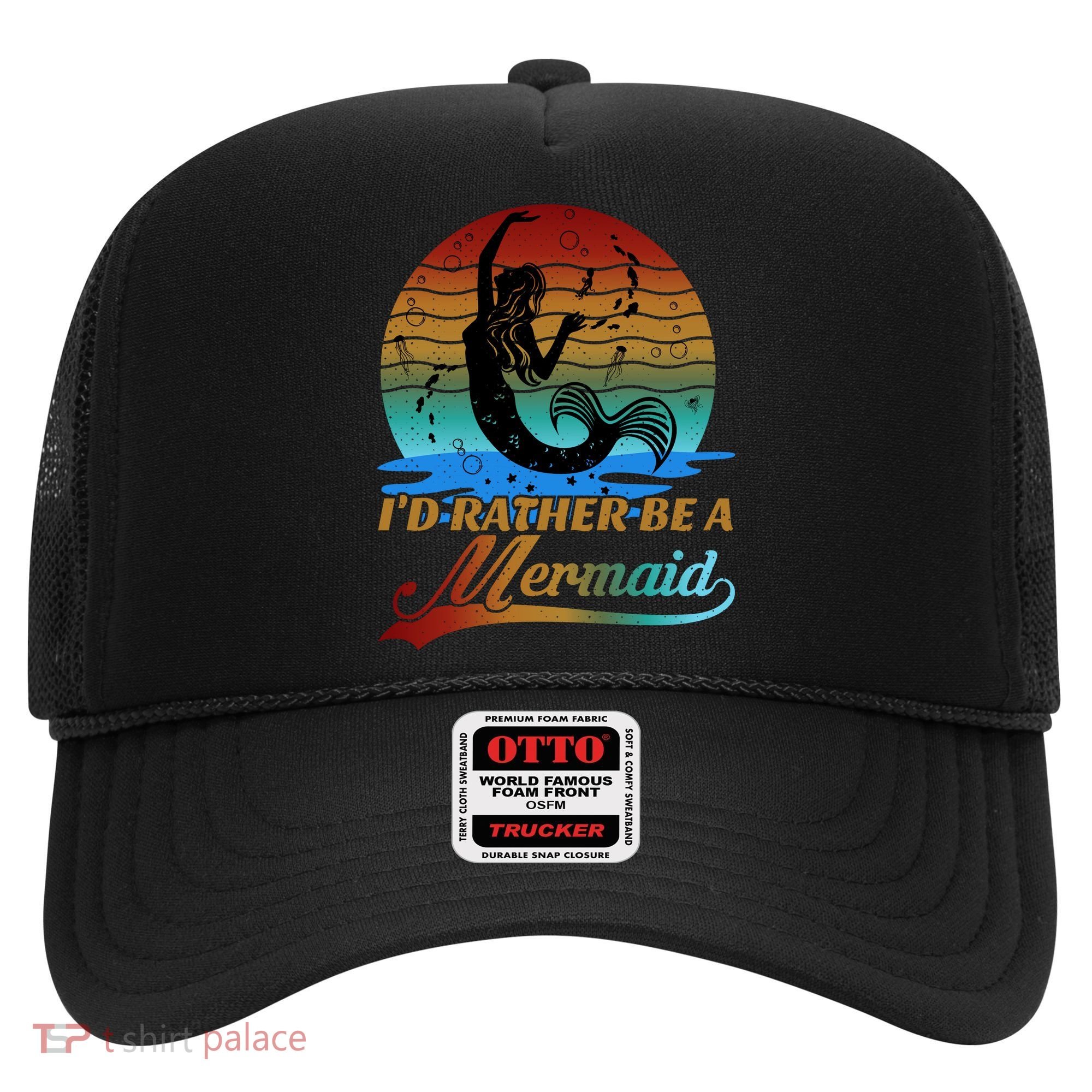 Id Rather Be A Mermaid Cute 90s Retro Sunset Silhouette Mermaid Slogan Hat