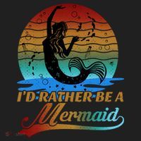 Id Rather Be A Mermaid Cute 90s Retro Sunset Silhouette Mermaid Slogan Hat thumb 2