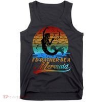 Id Rather Be A Mermaid Cute 90s Retro Sunset Silhouette Mermaid Slogan Tank Top thumb 0