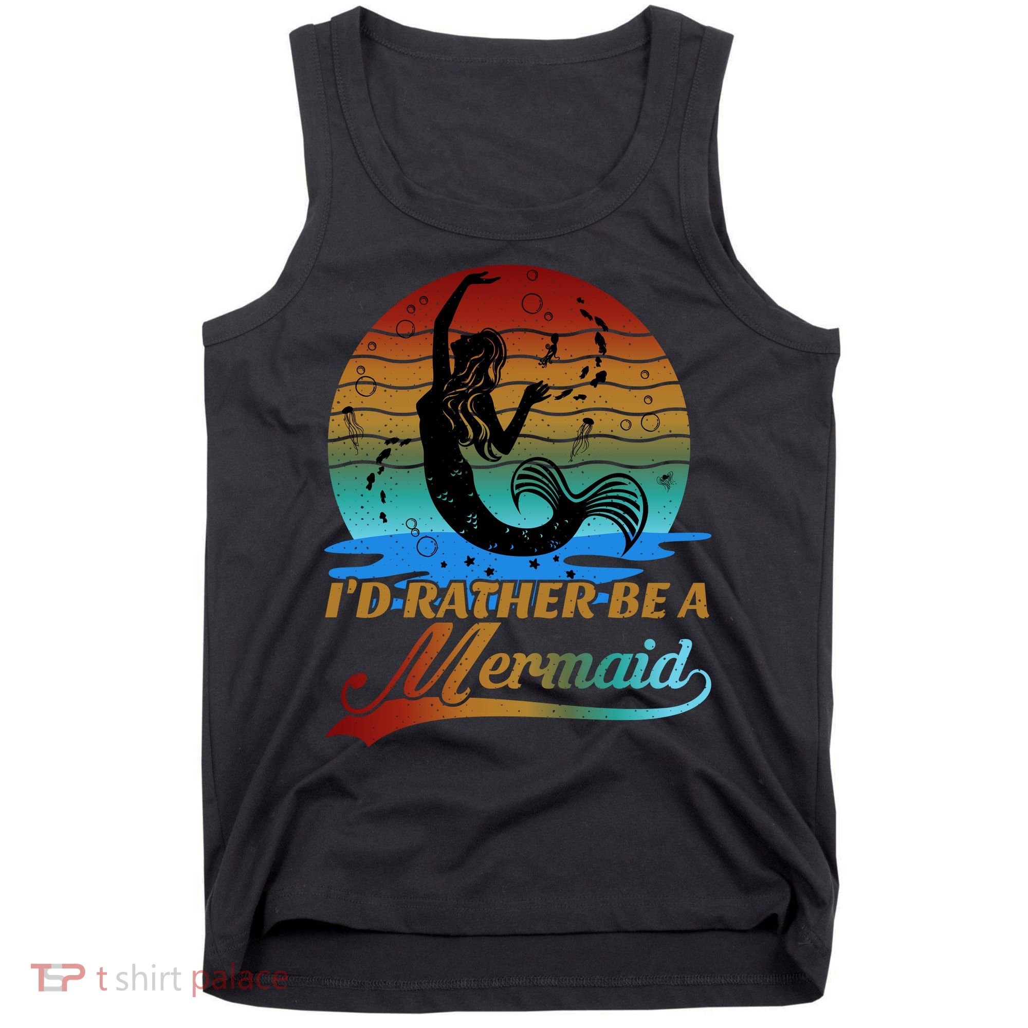 Id Rather Be A Mermaid Cute 90s Retro Sunset Silhouette Mermaid Slogan Tank Top