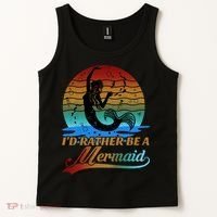 Id Rather Be A Mermaid Cute 90s Retro Sunset Silhouette Mermaid Slogan Tank Top thumb 2