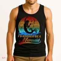 Id Rather Be A Mermaid Cute 90s Retro Sunset Silhouette Mermaid Slogan Tank Top thumb 3