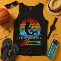 Id Rather Be A Mermaid Cute 90s Retro Sunset Silhouette Mermaid Slogan Tank Top thumb 4