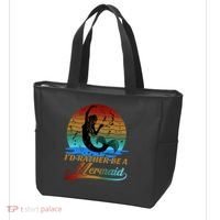 Id Rather Be A Mermaid Cute 90s Retro Sunset Silhouette Mermaid Slogan Tote Bag thumb 3