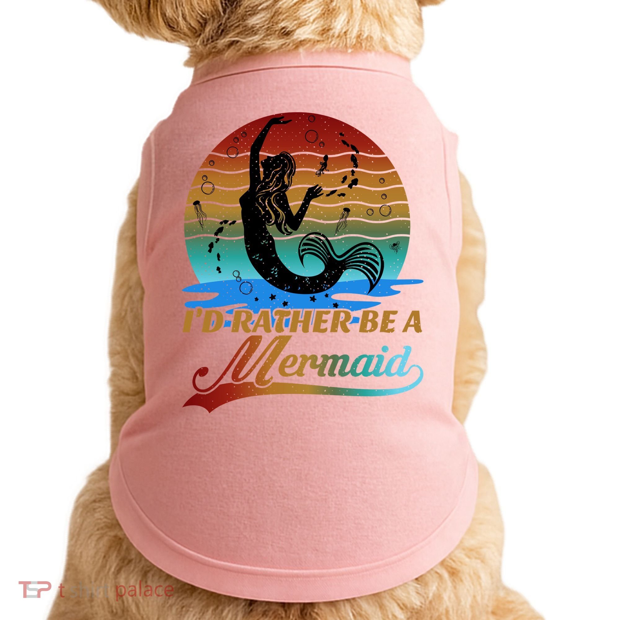 Id Rather Be A Mermaid Cute 90s Retro Sunset Silhouette Mermaid Slogan Doggie Tank