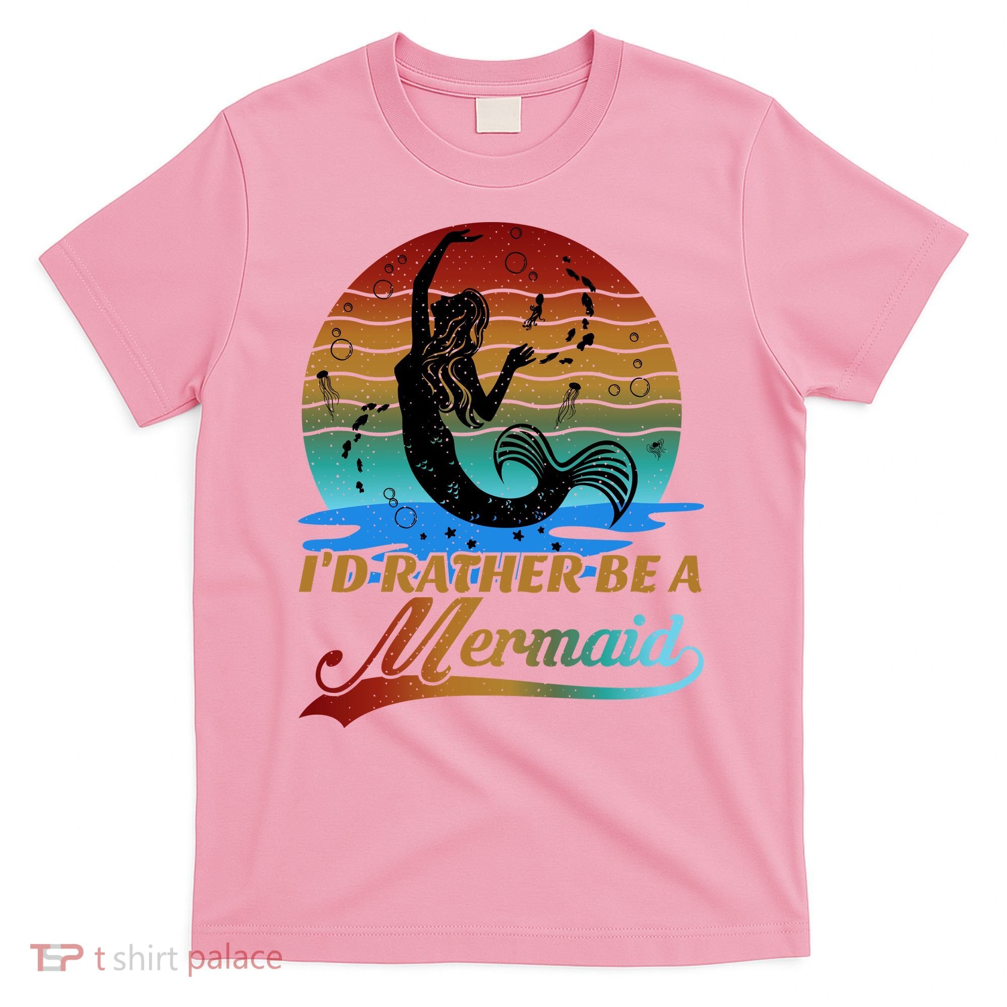 Id Rather Be A Mermaid Cute 90s Retro Sunset Silhouette Mermaid Slogan T-Shirt