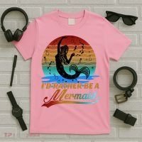 Id Rather Be A Mermaid Cute 90s Retro Sunset Silhouette Mermaid Slogan T-Shirt thumb 5
