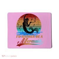 Id Rather Be A Mermaid Cute 90s Retro Sunset Silhouette Mermaid Slogan Mousepad thumb 0