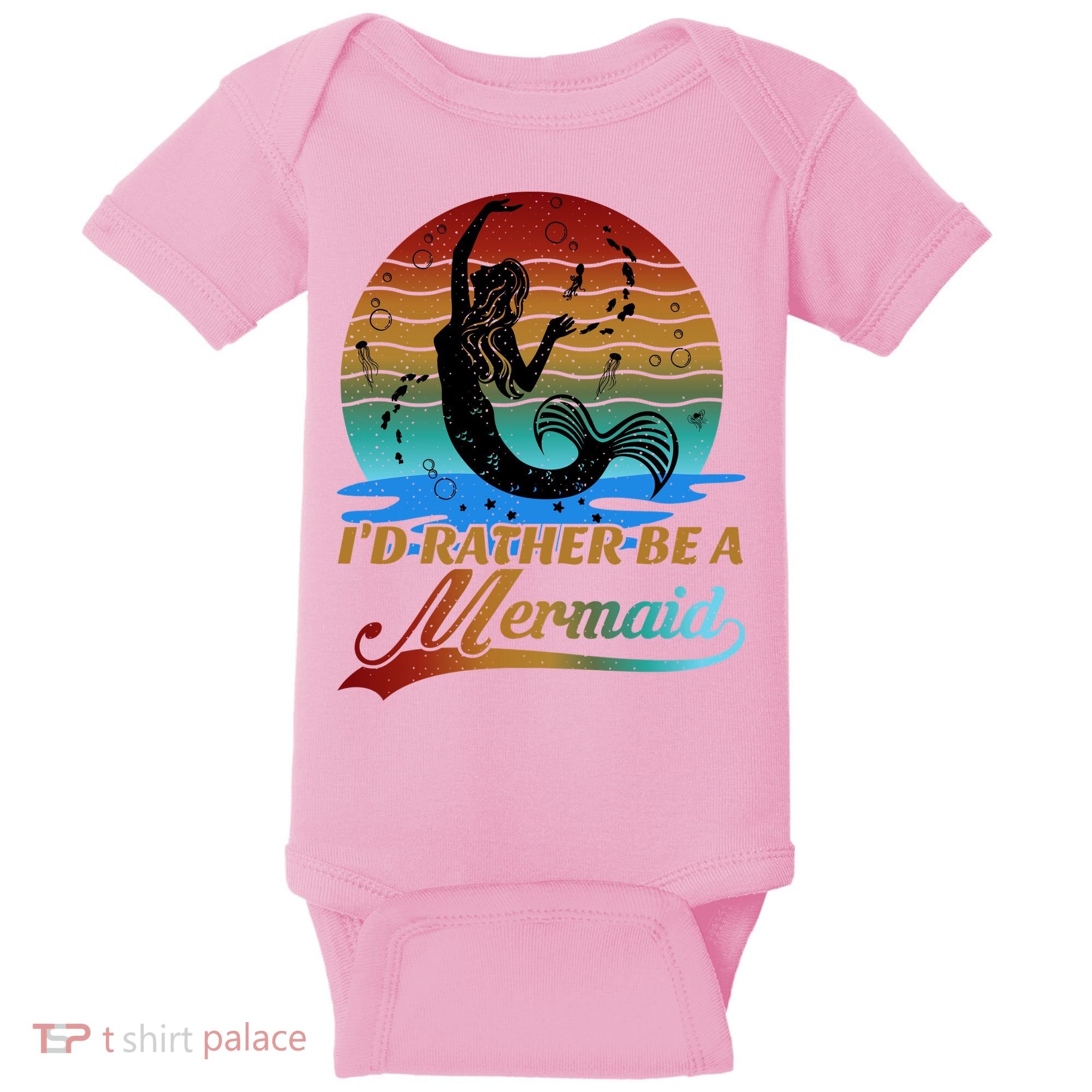 Id Rather Be A Mermaid Cute 90s Retro Sunset Silhouette Mermaid Slogan Baby Bodysuit