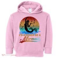 Id Rather Be A Mermaid Cute 90s Retro Sunset Silhouette Mermaid Slogan Toddler Hoodie thumb 0
