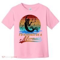 Id Rather Be A Mermaid Cute 90s Retro Sunset Silhouette Mermaid Slogan Toddler T-Shirt thumb 0
