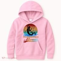 Id Rather Be A Mermaid Cute 90s Retro Sunset Silhouette Mermaid Slogan Kids Hoodie thumb 0