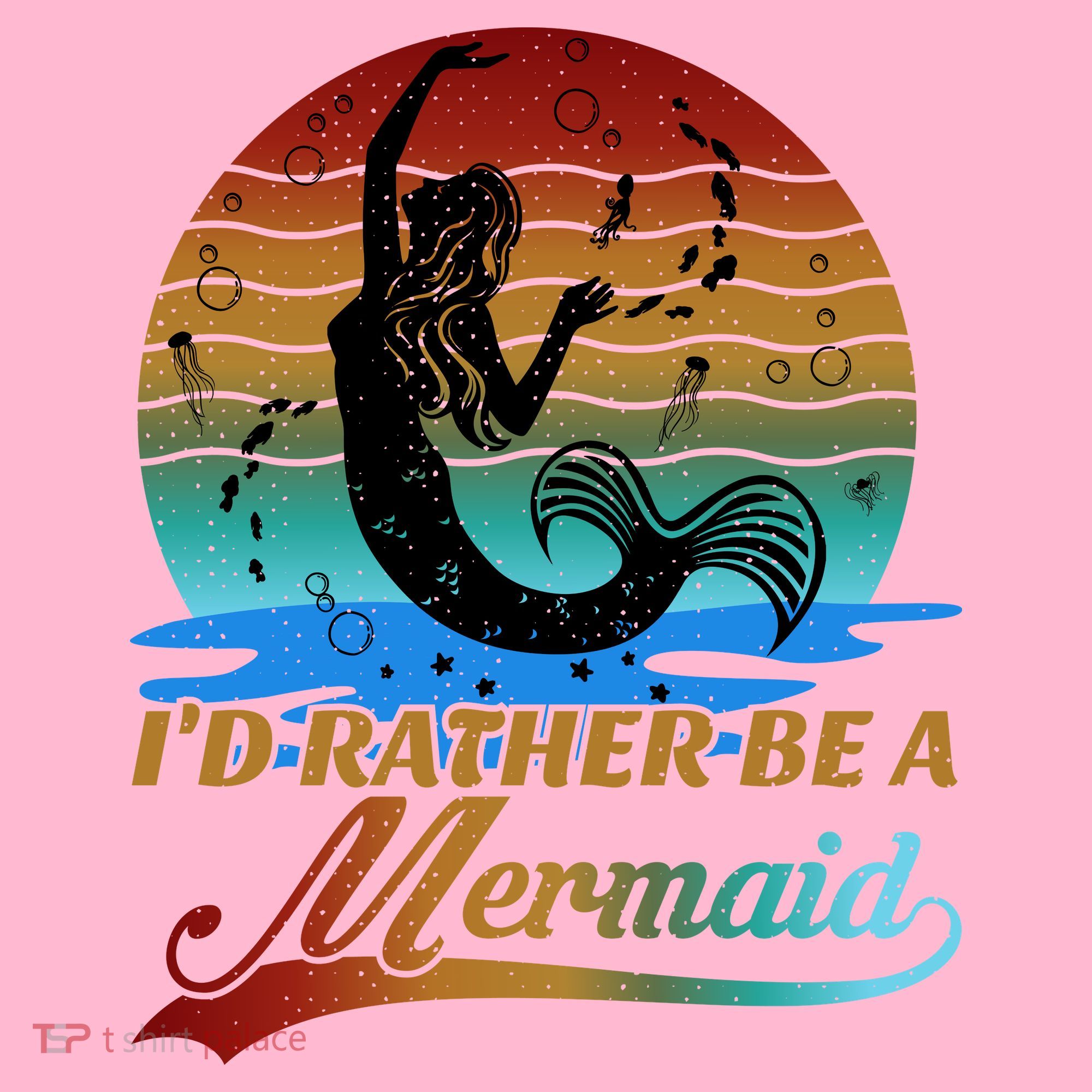 Id Rather Be A Mermaid Cute 90s Retro Sunset Silhouette Mermaid Slogan Kids Hoodie