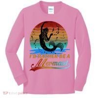 Id Rather Be A Mermaid Cute 90s Retro Sunset Silhouette Mermaid Slogan Kids Long Sleeve Shirt thumb 0