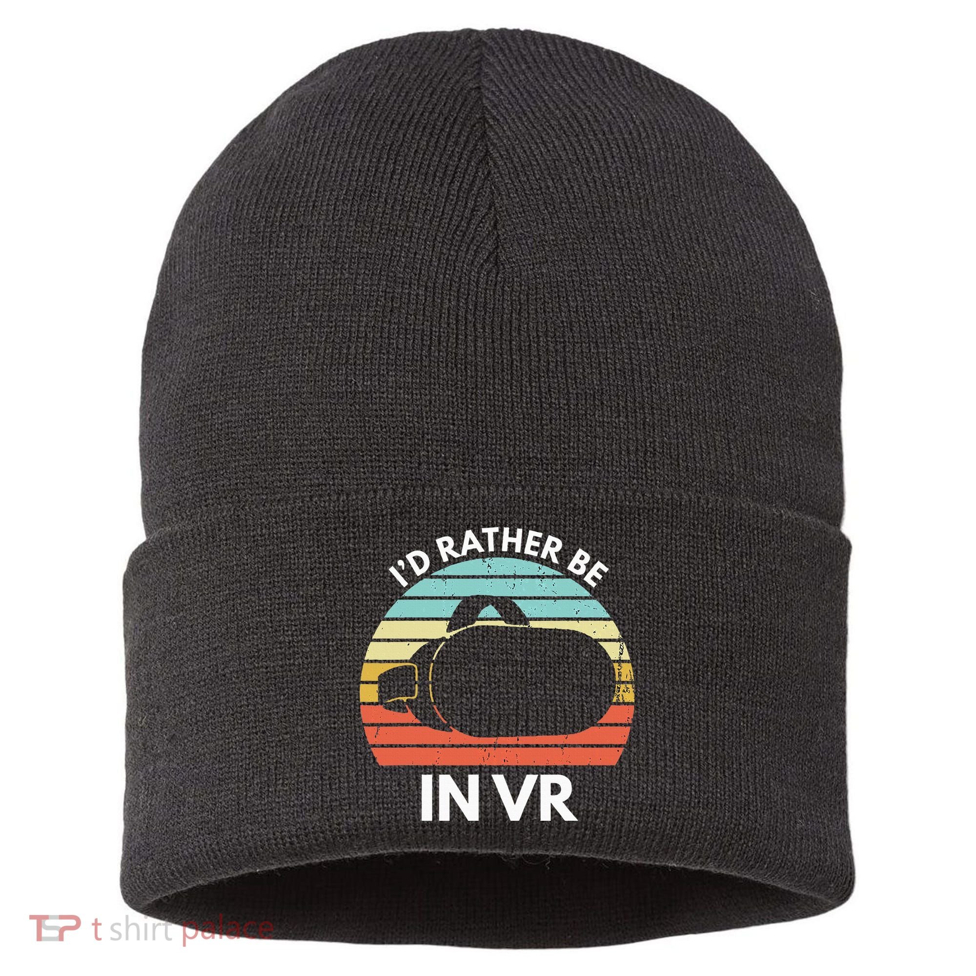 ID Rather Be In Vr Funny Virtual Reality Gamer Sustainable Knit Beanie