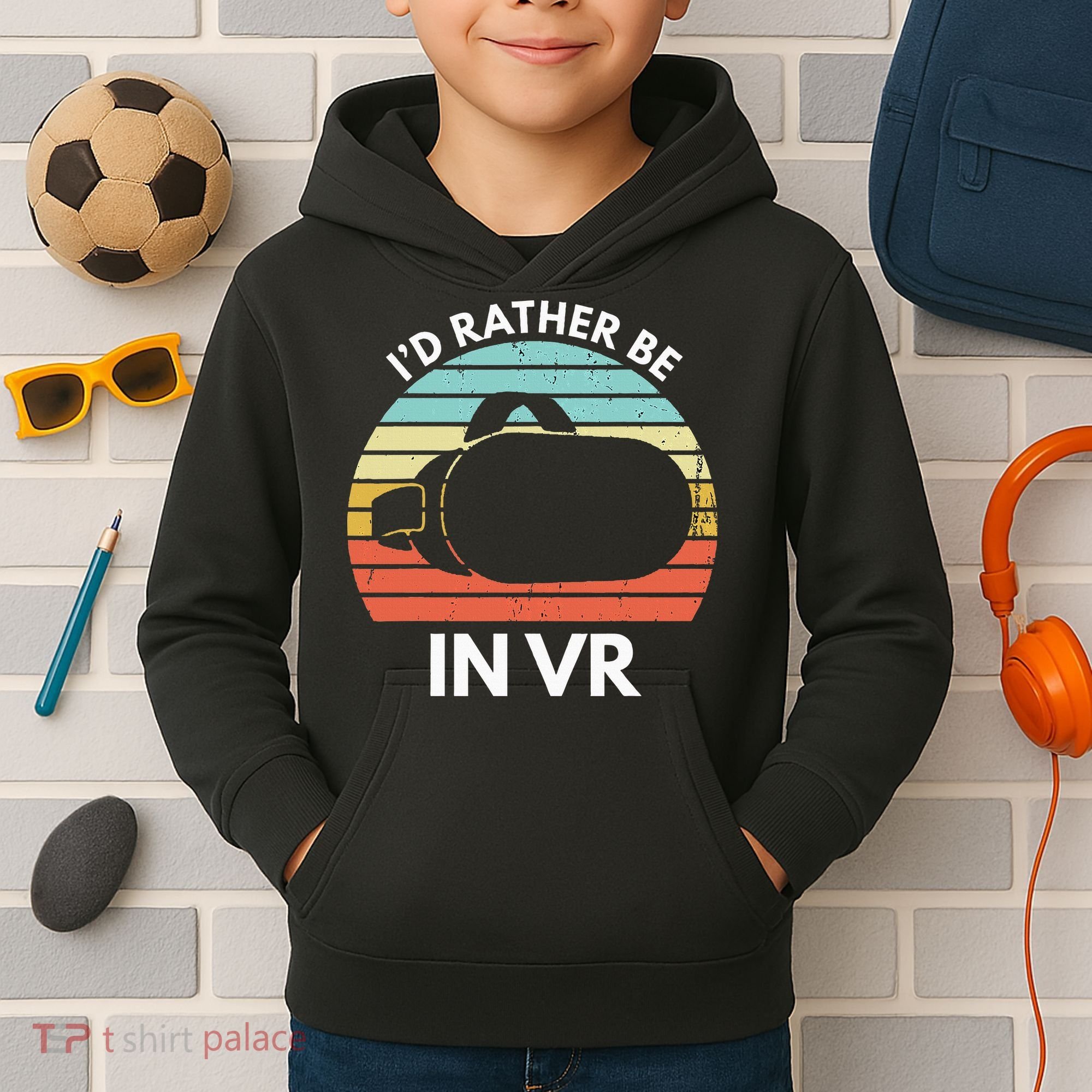 ID Rather Be In Vr Funny Virtual Reality Gamer Kids Hoodie