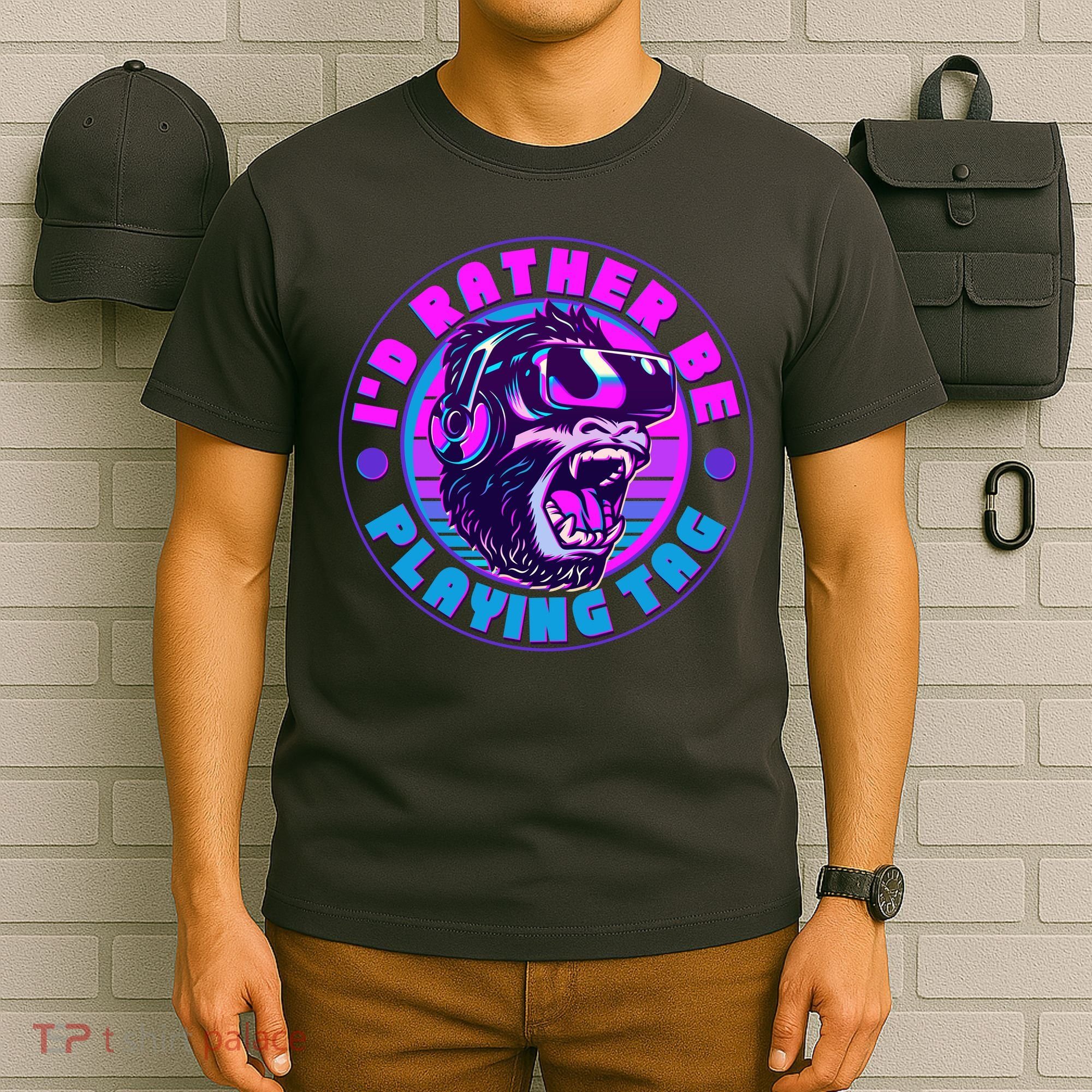 ID Rather Be Playing Tag Vr Gamer Ape Gorilla T-Shirt