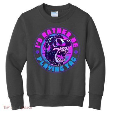 ID Rather Be Playing Tag Vr Gamer Ape Gorilla Kids Sweatshirt