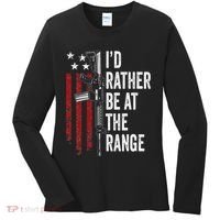 ID Rather Be At The Gun Range Usa Flag Funny Guns Owner Women's Long Sleeve Shirt thumb 0