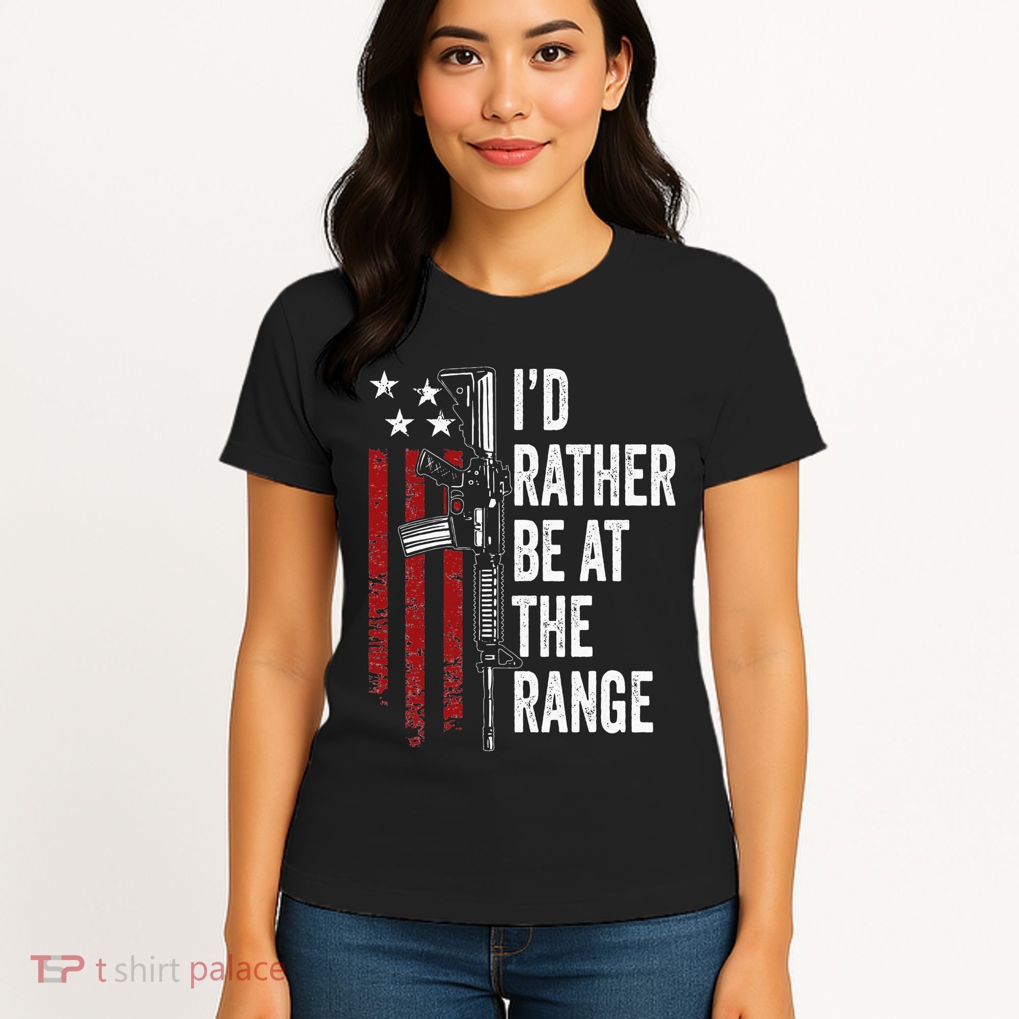 ID Rather Be At The Gun Range Usa Flag Funny Guns Owner Women's T-Shirt