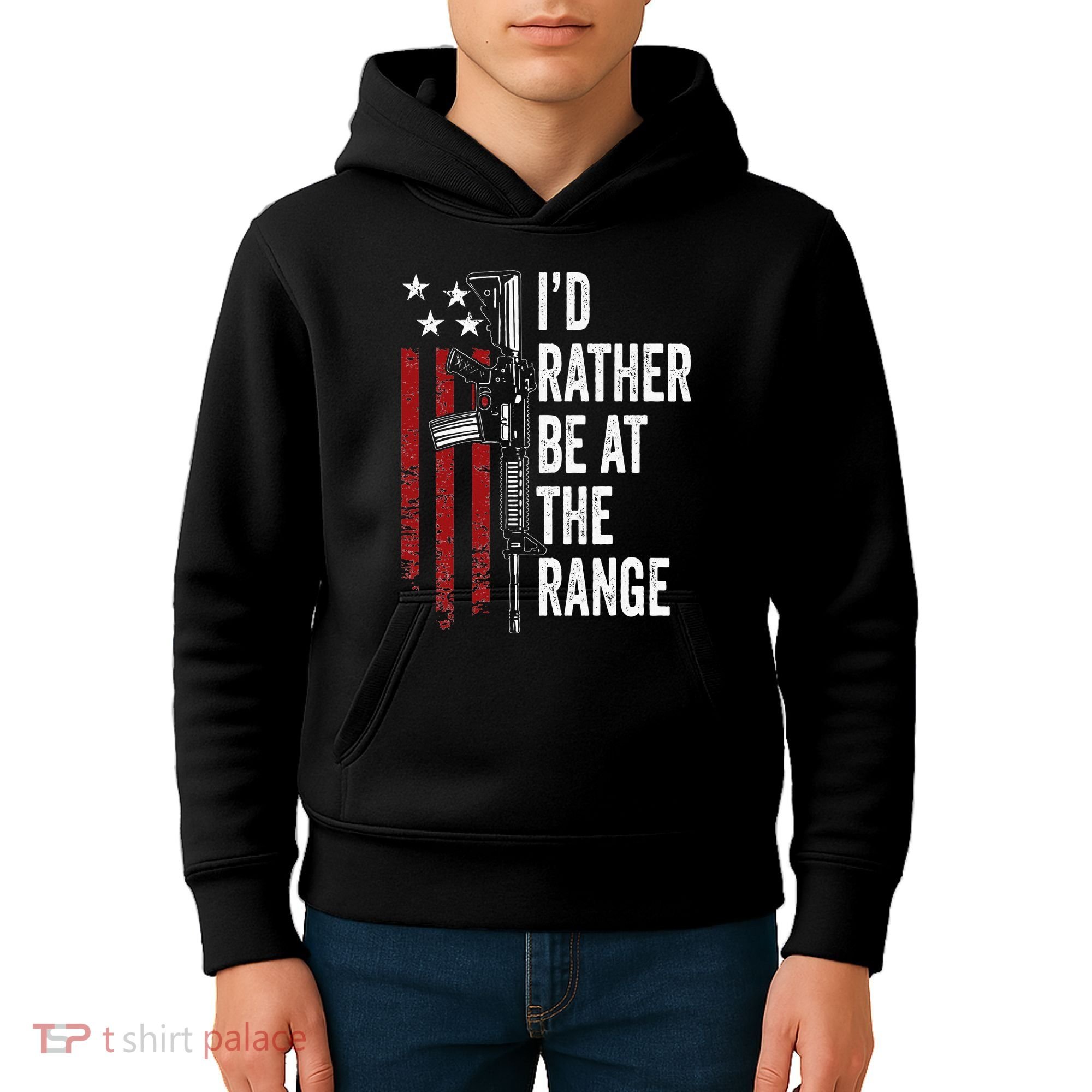ID Rather Be At The Gun Range Usa Flag Funny Guns Owner Kids Hoodie