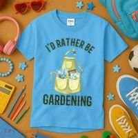Id Rather Be Gardening Plant Lover Kids T-Shirt thumb 3