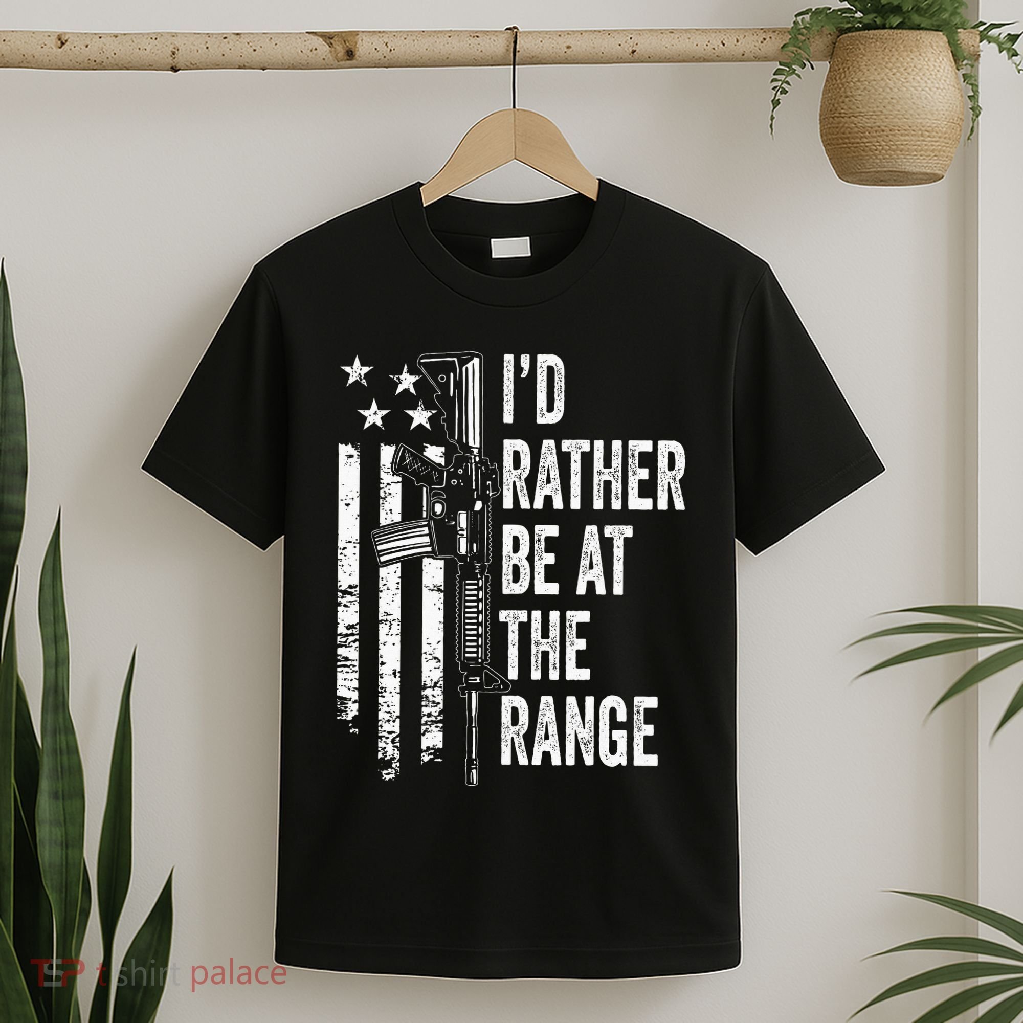 ID Rather Be At The Gun Range Usa Flag Funny Guns Joke T-Shirt