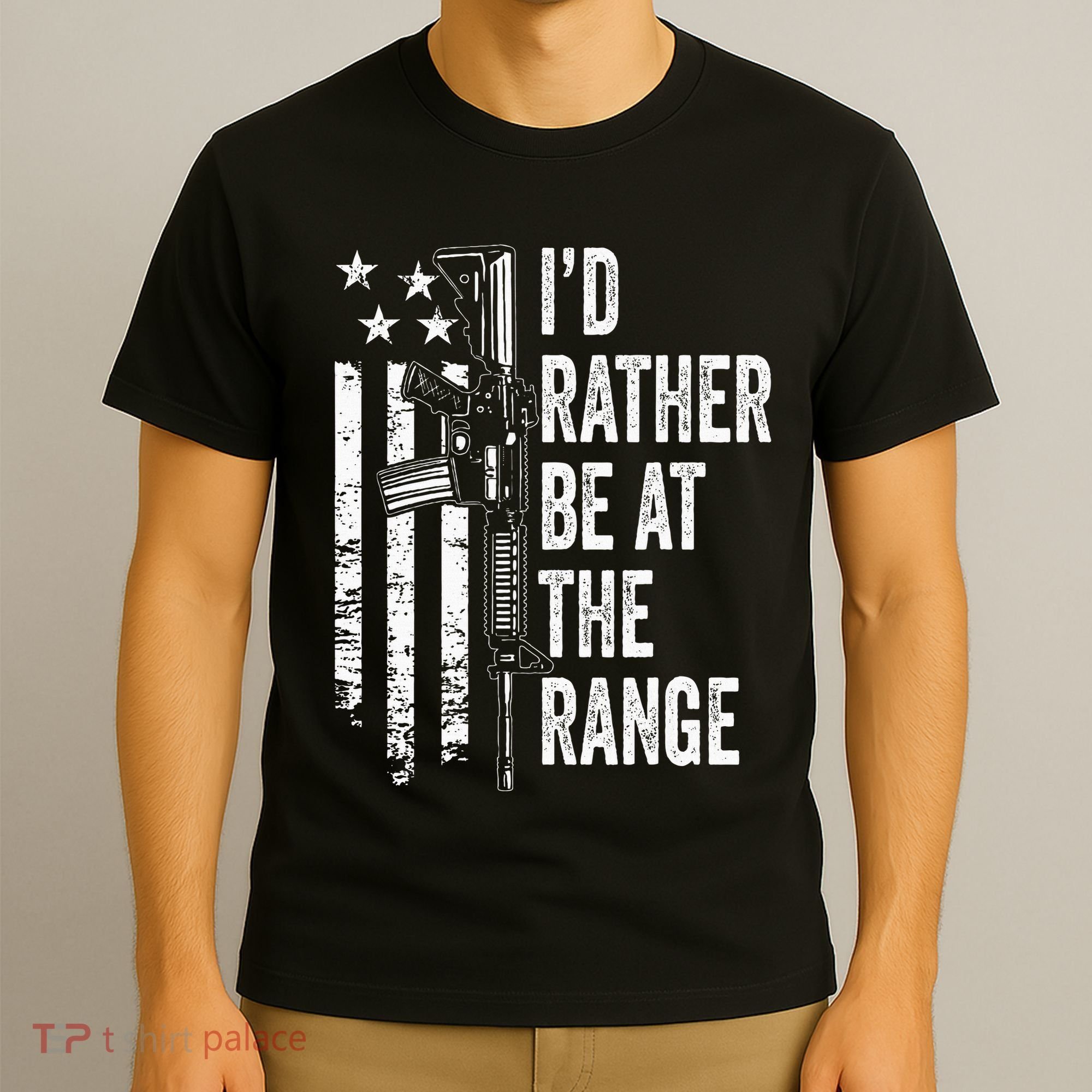 ID Rather Be At The Gun Range Usa Flag Funny Guns Joke T-Shirt