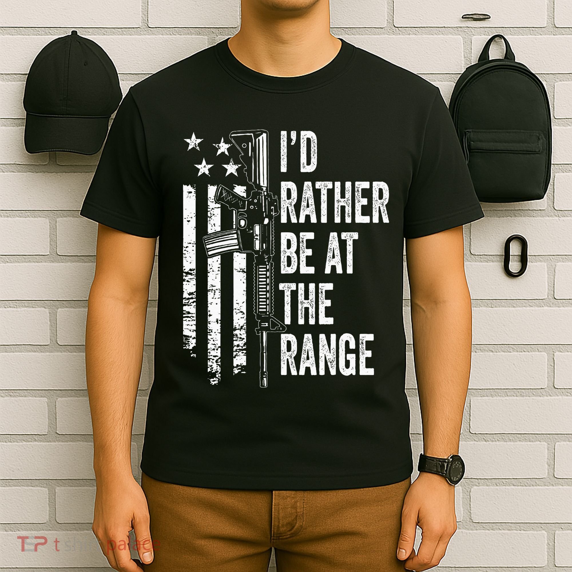 ID Rather Be At The Gun Range Usa Flag Funny Guns Joke T-Shirt