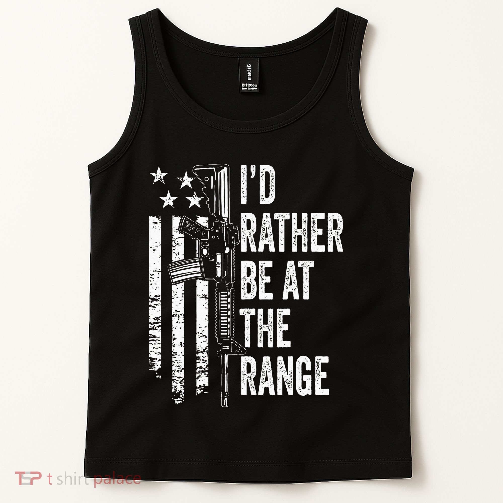 ID Rather Be At The Gun Range Usa Flag Funny Guns Joke Tank Top