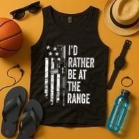 ID Rather Be At The Gun Range Usa Flag Funny Guns Joke Tank Top thumb 4