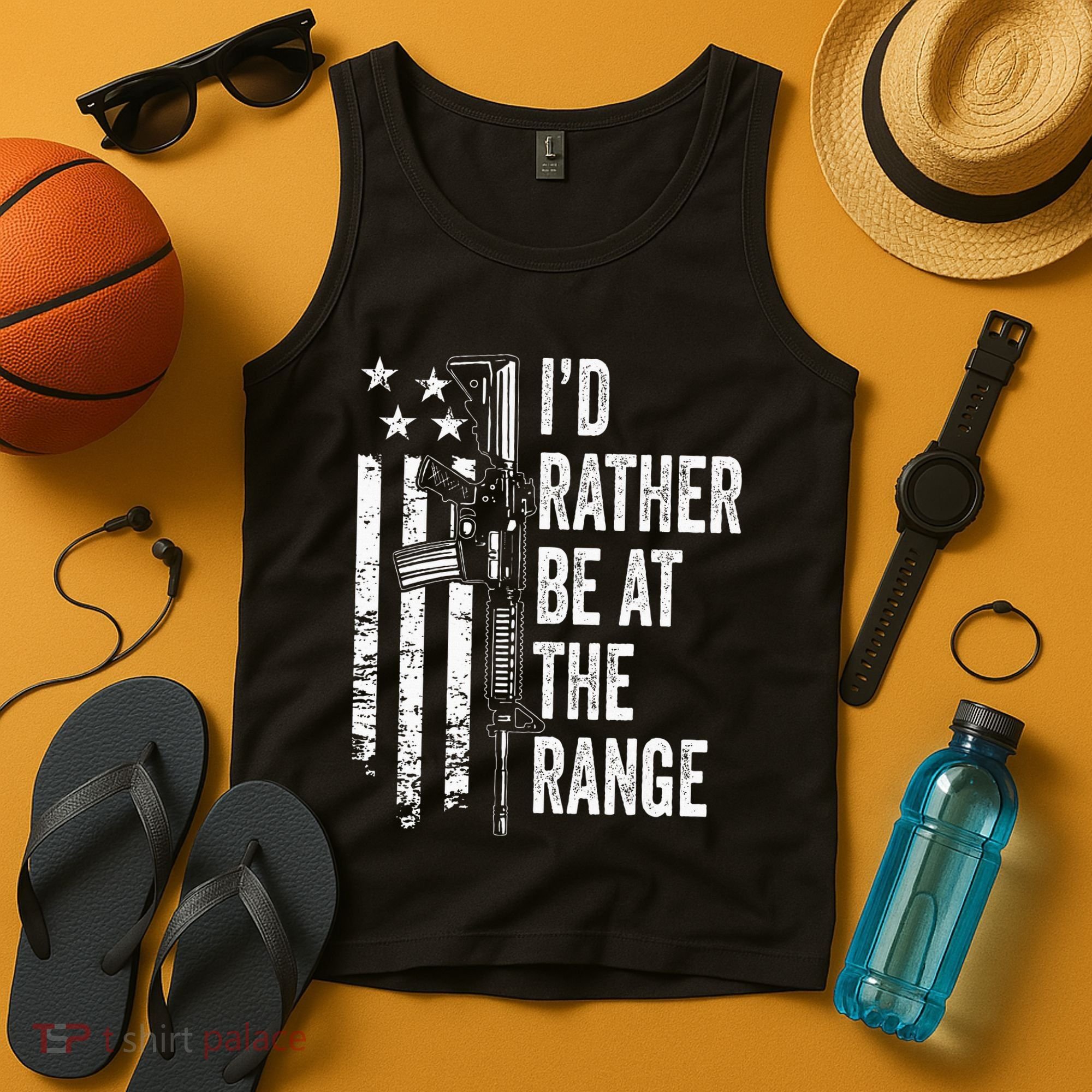 ID Rather Be At The Gun Range Usa Flag Funny Guns Joke Tank Top