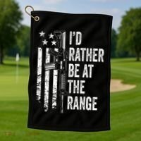ID Rather Be At The Gun Range Usa Flag Funny Guns Joke Golf Towel thumb 1