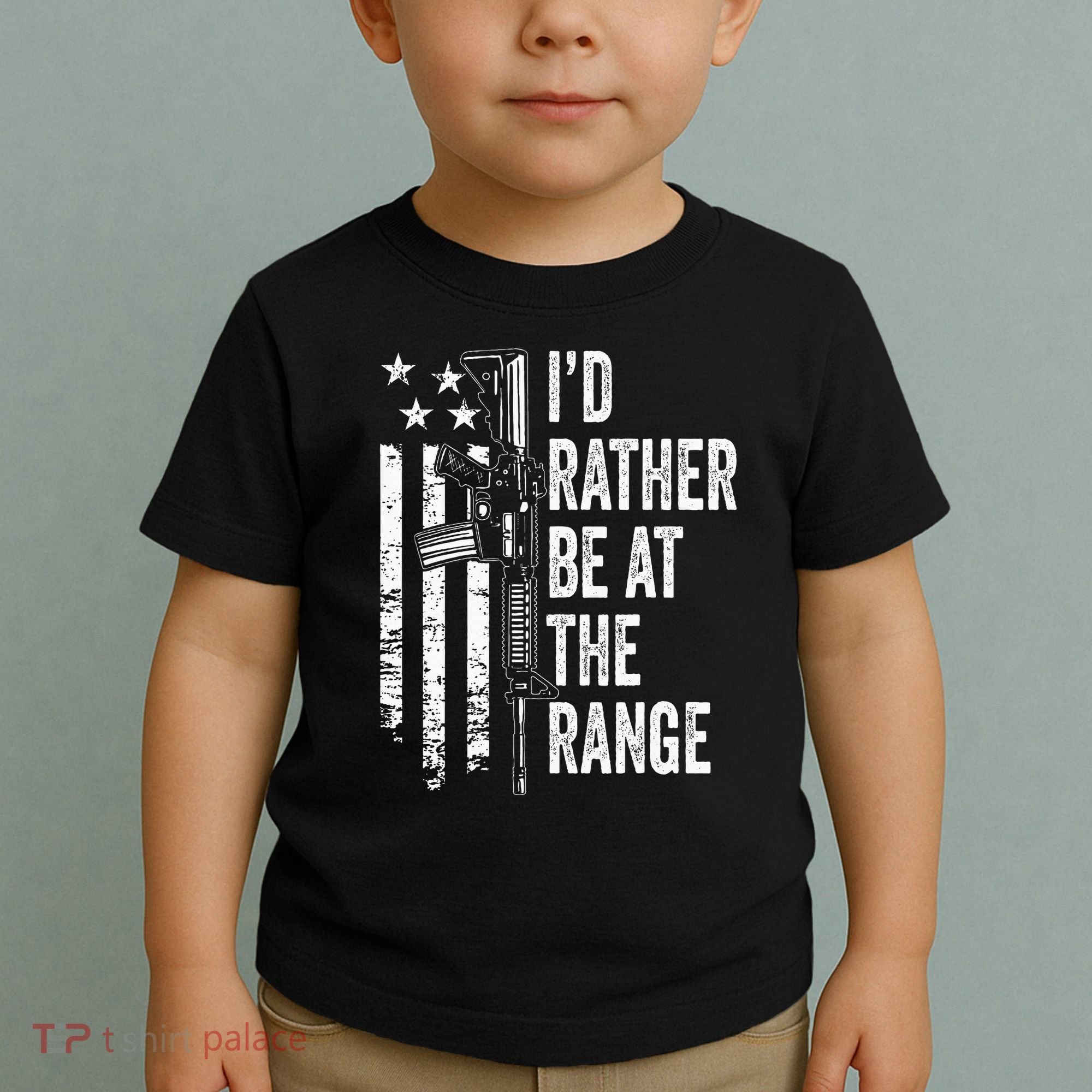ID Rather Be At The Gun Range Usa Flag Funny Guns Joke Toddler T-Shirt