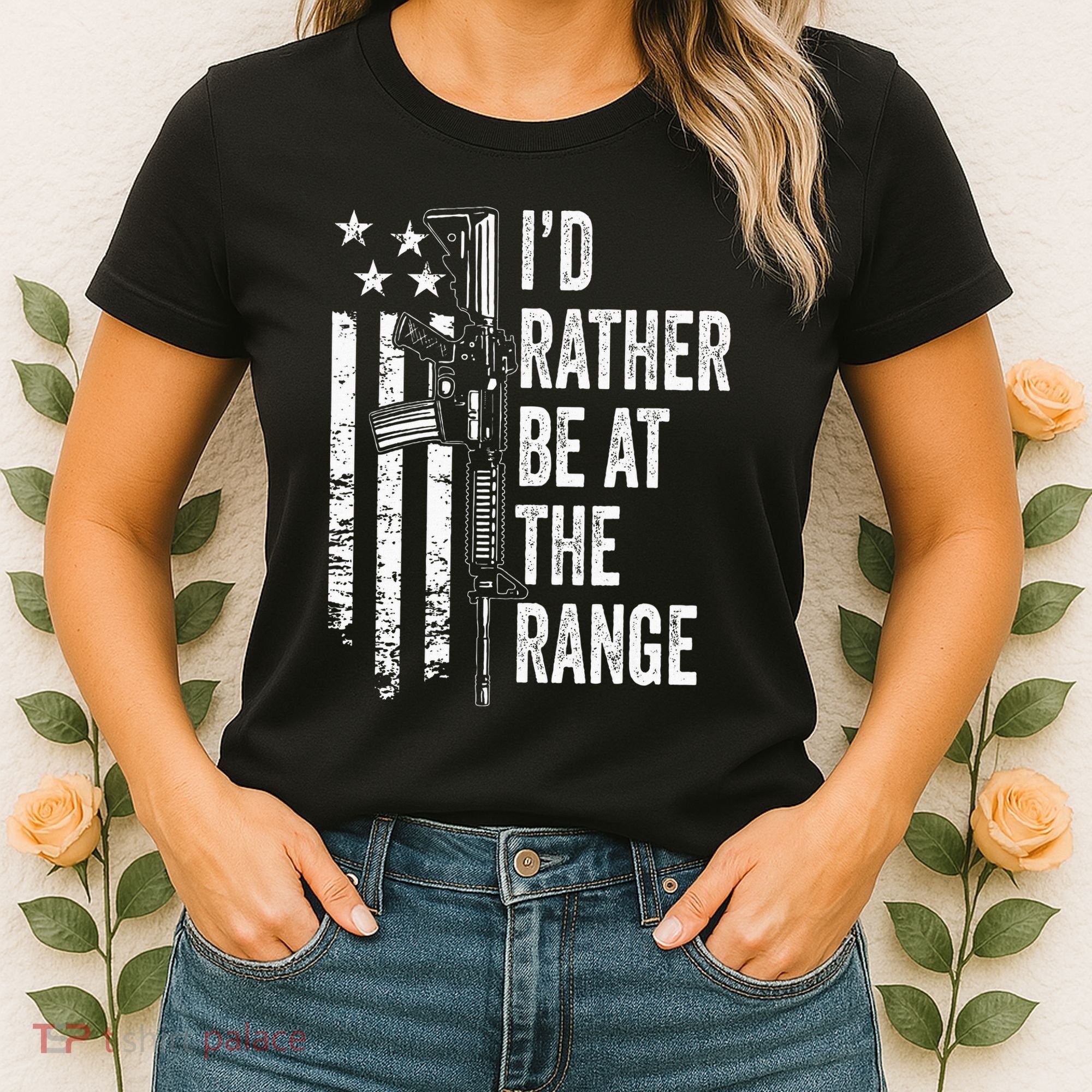 ID Rather Be At The Gun Range Usa Flag Funny Guns Joke Women's T-Shirt