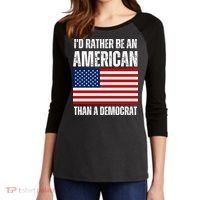 Id Rather Be An American Than A Democrat Women's Tri-Blend 3/4-Sleeve Raglan Shirt thumb 2