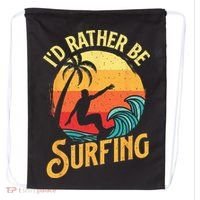I'd Rather Be Surfing Beach Surfing Surfingboard Surfboard Drawstring Bag thumb 0