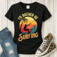 I'd Rather Be Surfing Beach Surfing Surfingboard Surfboard Women's T-Shirt thumb 3