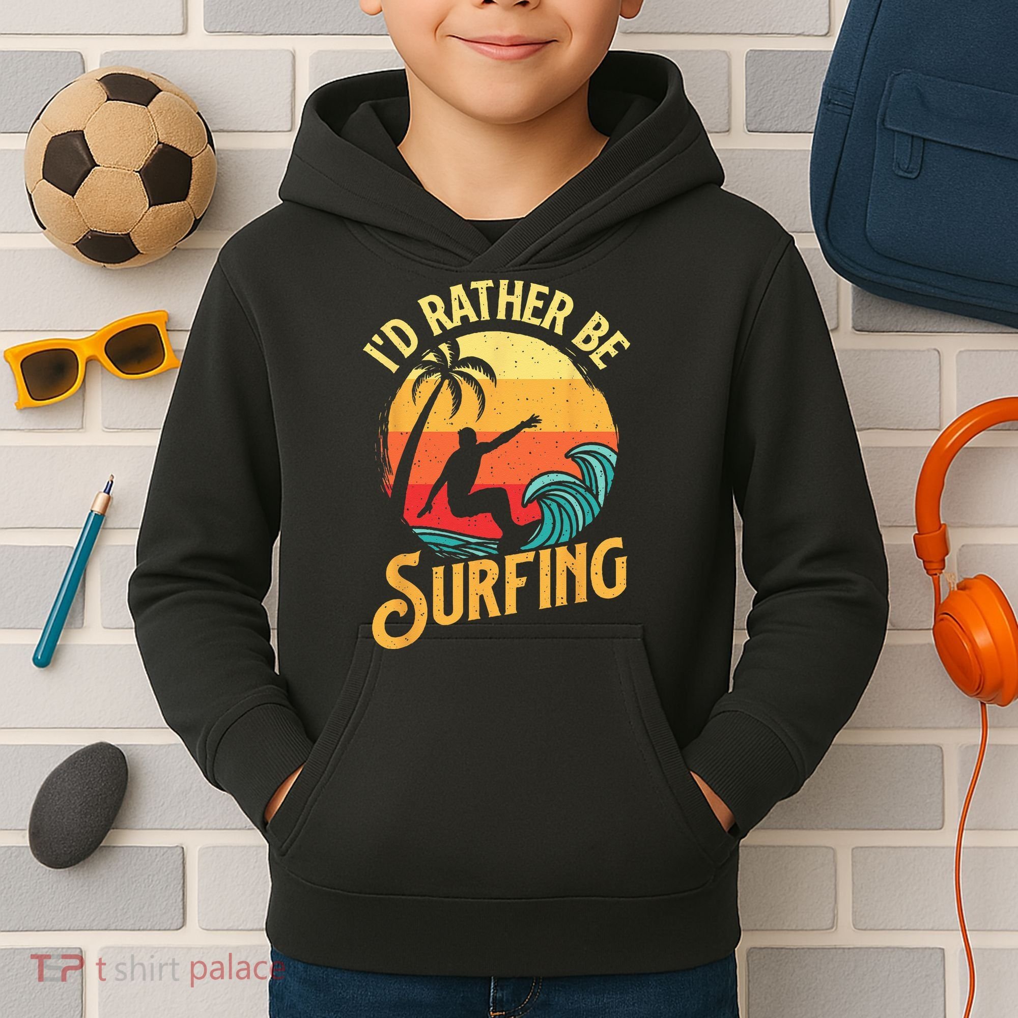 I'd Rather Be Surfing Beach Surfing Surfingboard Surfboard Kids Hoodie