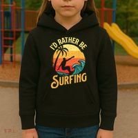 I'd Rather Be Surfing Beach Surfing Surfingboard Surfboard Kids Hoodie thumb 3
