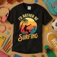 I'd Rather Be Surfing Beach Surfing Surfingboard Surfboard Kids T-Shirt thumb 3
