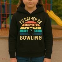 I'd Rather be Bowling retro for Man Woman & Toddler Bowling Kids Hoodie thumb 3