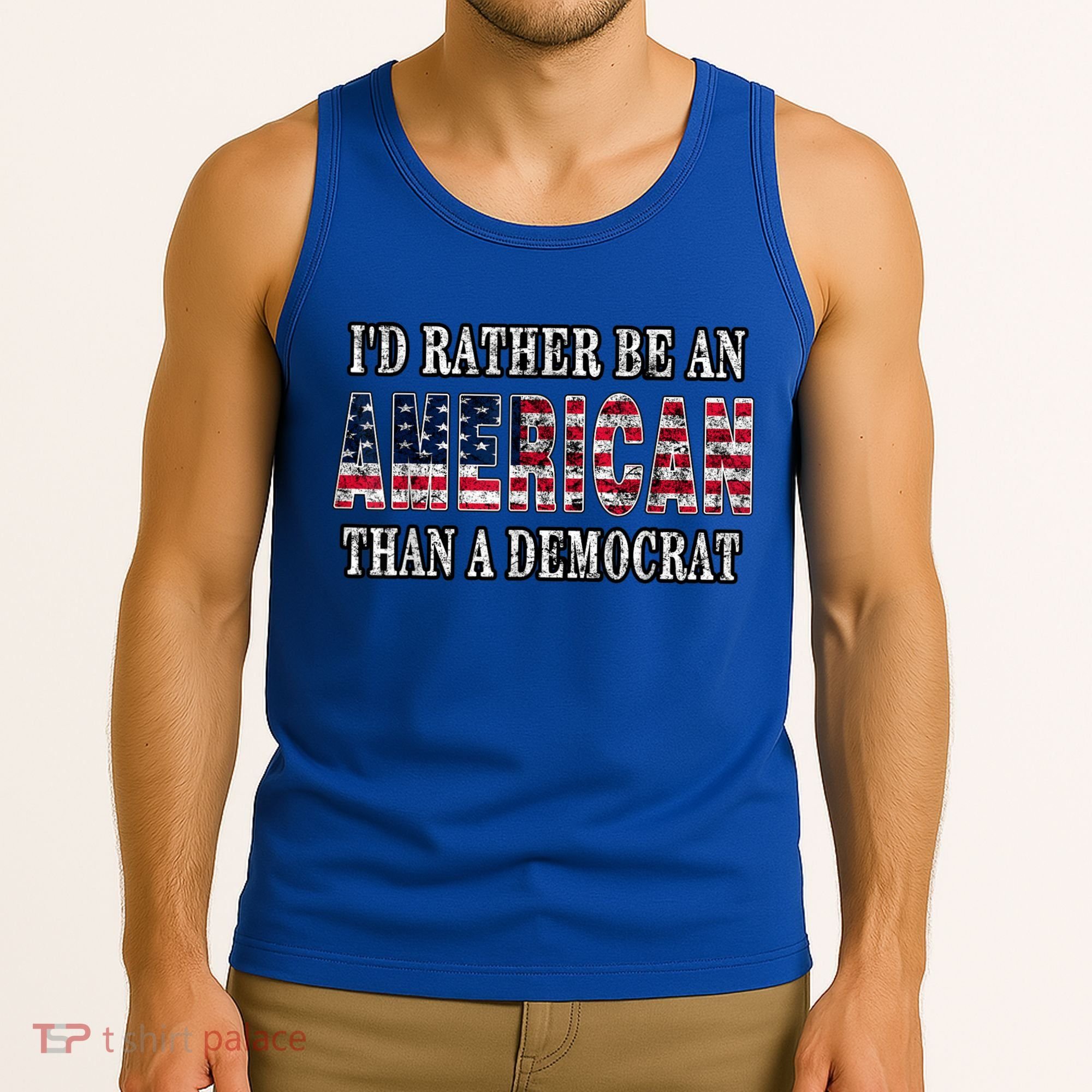 Id Rather Be An American Than A Democrat USA American Flag Tank Top