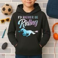 Id Rather Be Riding Horse Rider Equestrian Kids Hoodie thumb 2