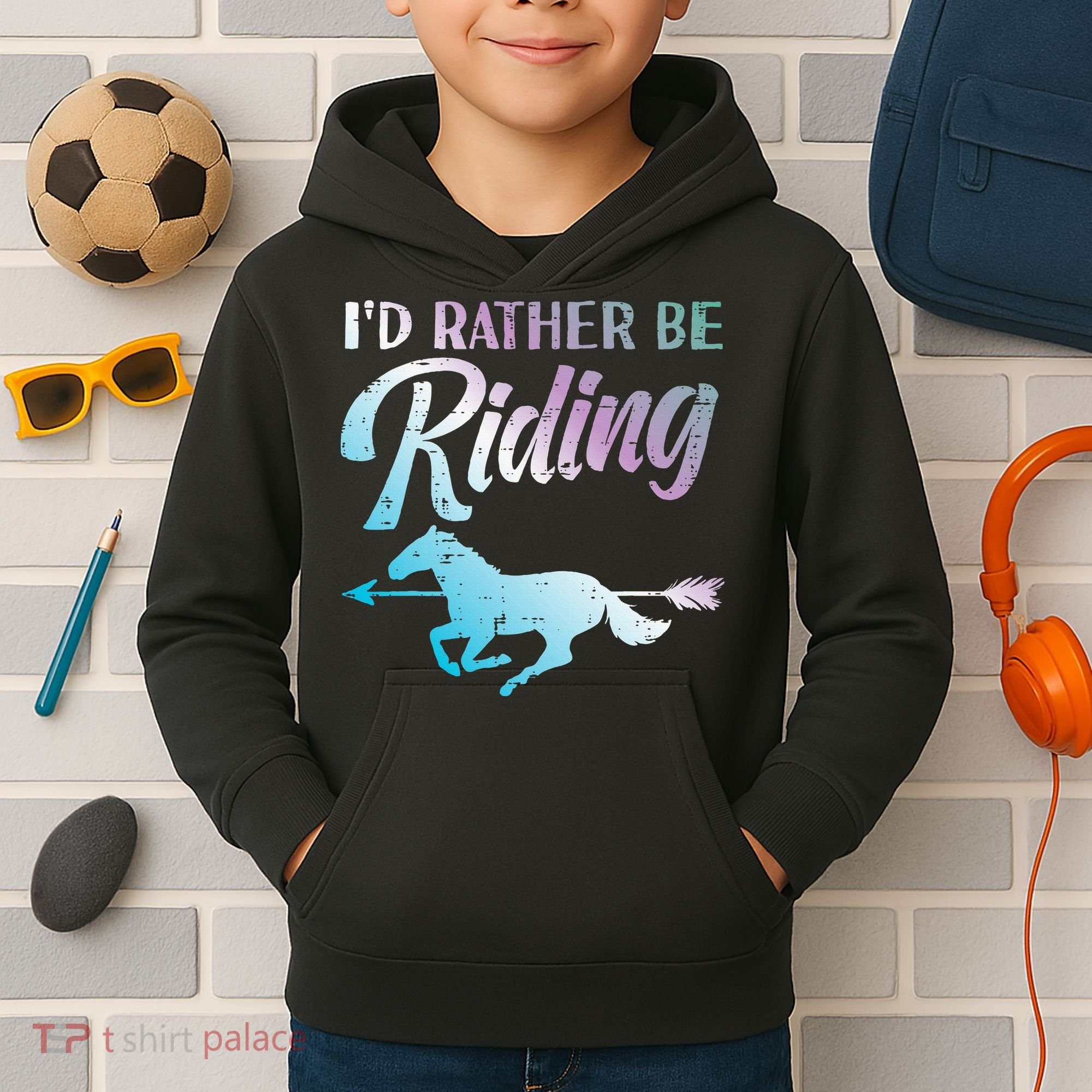 Id Rather Be Riding Horse Rider Equestrian Kids Hoodie
