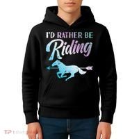 Id Rather Be Riding Horse Rider Equestrian Kids Hoodie thumb 4
