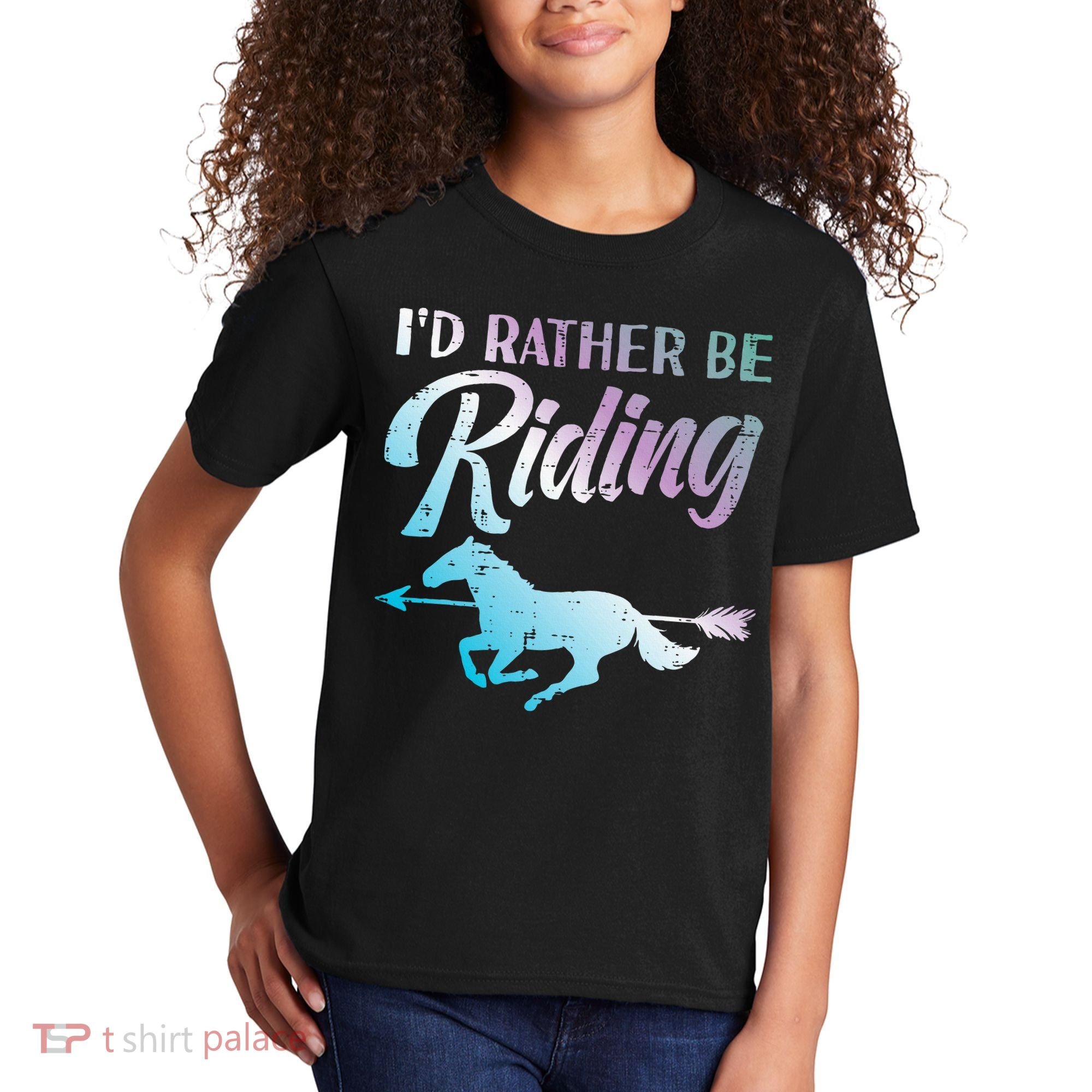 Id Rather Be Riding Horse Rider Equestrian Kids T-Shirt