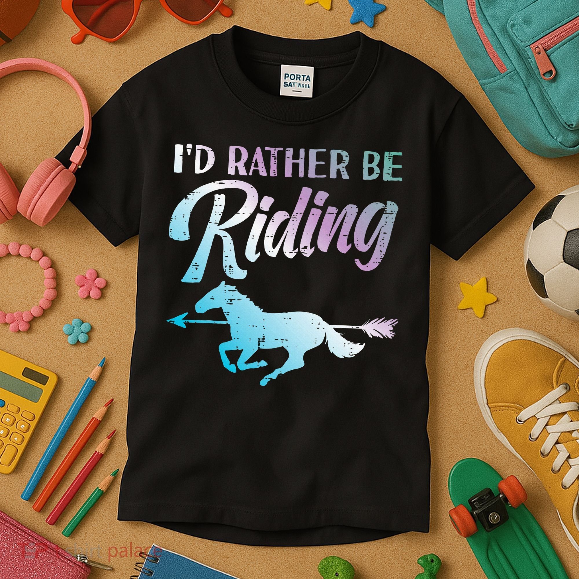 Id Rather Be Riding Horse Rider Equestrian Kids T-Shirt
