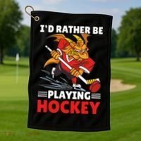 I'd Rather Be Playing Hockey With A Dragon For Hockey Great Gift Golf Towel thumb 1
