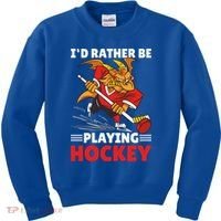 I'd Rather Be Playing Hockey With A Dragon For Hockey Great Gift Kids Sweatshirt thumb 0